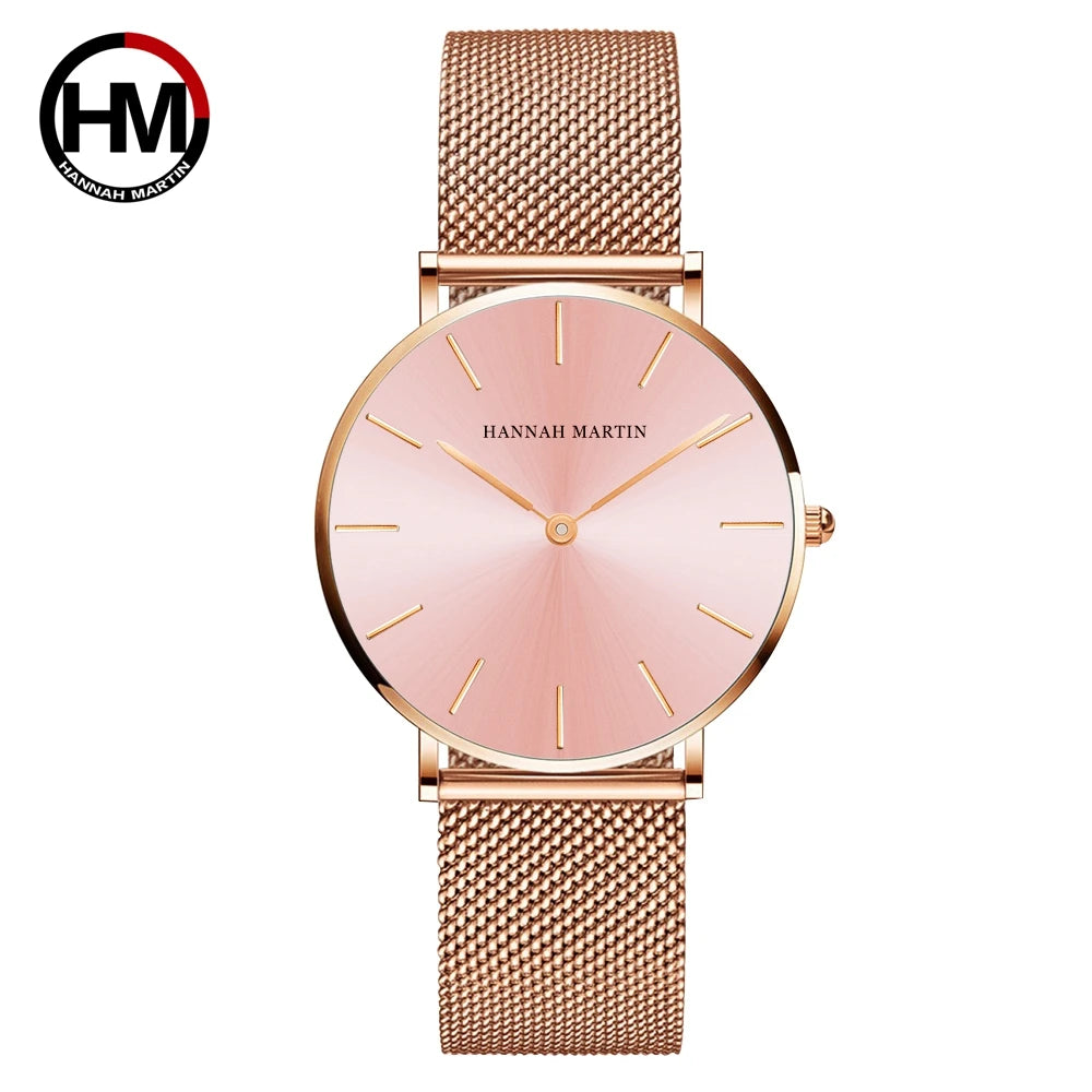 Hannah Martin Japan Quartz Movement High Quality Women Stainless Steel Mesh Rose Gold Waterproof Ladies Watch Dropshipping CB36