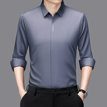 New Men's Business Casual Long Sleeved Solid Color Shirt Wrinkle Resistant Wrinkle Free Comfortable All Season Versatile Top