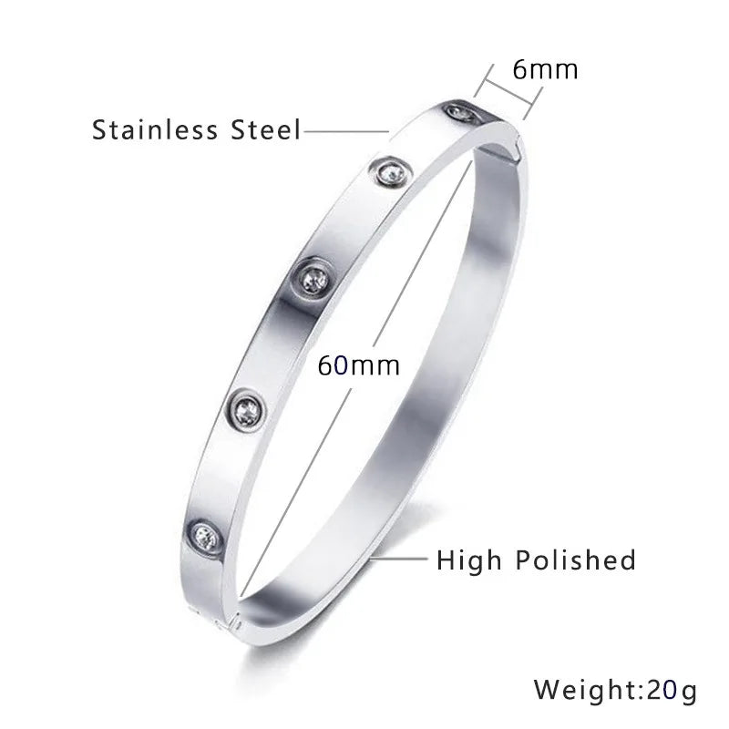 Classic Stainless Steel Diamond Oval Bracelet Set Simple High-End Solid Color Non-Fading 18k Bracelet Versatile Daily Jewelry