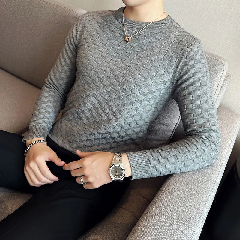 2025 Brand Clothing Men Autumn And Winter High Quality Knitting Sweater Male Slim Fit Plaid Pullover Tight Sweater With o-Neck