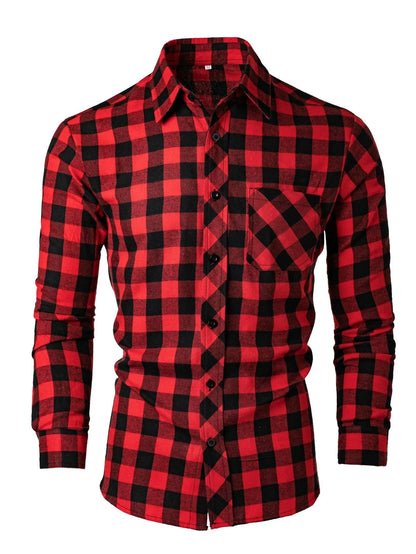 Men's Spring and Autumn New Leisure Long Sleeve Lapel Plaid Shirt