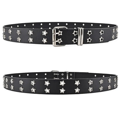 New Star Eye Rivet Belt Goth Style Double Pin Buckle Man/woman Fashion Casual Punk Style Pu Leather Waistband for Jeans Y2K Belt