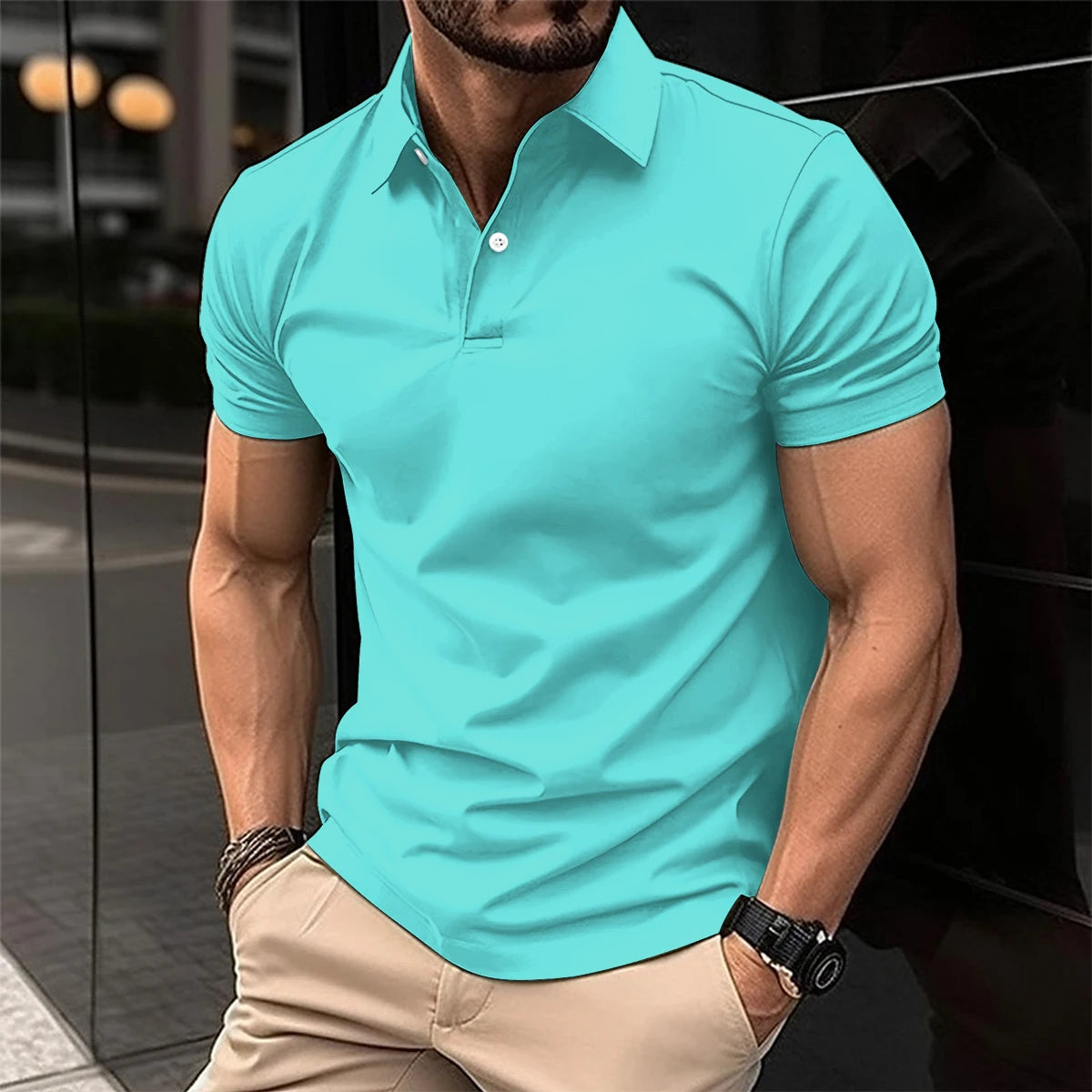 European Summer Best-Selling Men's Solid Color Polo Shirt, Men's T-Shirt, Comfortable Slim, Business Office, Golf Men's Clothing