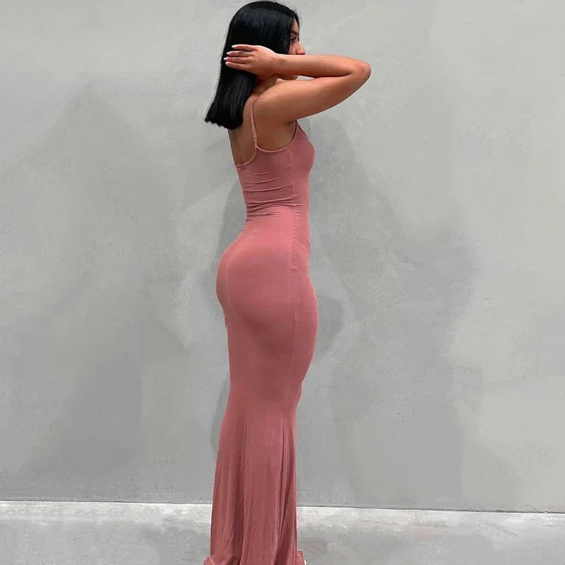 Y2K Sexy Maxi Dress for Women 2024 Autumn Backless Slim Party Dress Pullover Concise платье Female Long Bodycon Brown Vestidos