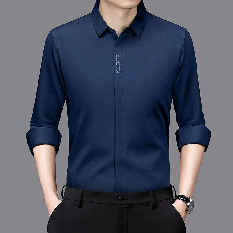 New Men's Business Casual Long Sleeved Solid Color Shirt Wrinkle Resistant Wrinkle Free Comfortable All Season Versatile Top