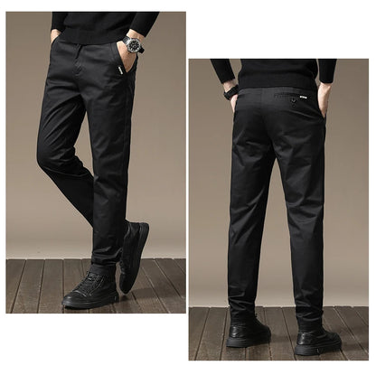 New High Quality Combed Cotton Casual Pants Men Thick Solid color Business Fashion Straight Fit Chinos Gray Brand Trousers Male