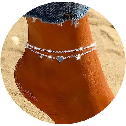 925 Sliver Plated CZ Anklet Bracelets for Women Girl Trendy New Waterproof Heart Charm Dainty Layer Chain Anklets Jewelry Gifts