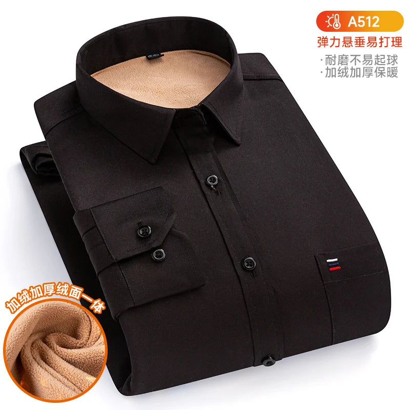 6XL 7XL Autumn/Winter plus fleece thickened Men's dress shirt Long sleeve warm slim Business casual no-iron plus size