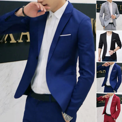 Spring Autumn Fashion New Men Slim Formal Solid Button Lapel Long Sleeve Pockets Back Slit Suit Business Coat jacket Blazer