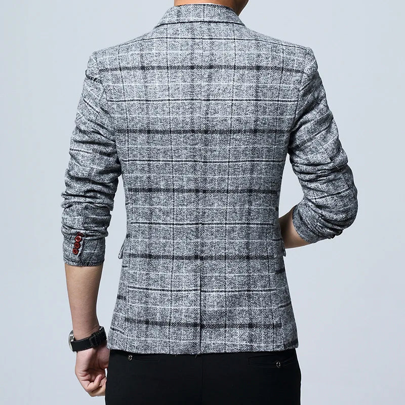 New Men Blazers 5XL Spring British Style Plaid Male Slim Fat Business Casual Blazer Coat Men Suit Jacket Men Blazer Slim Fit