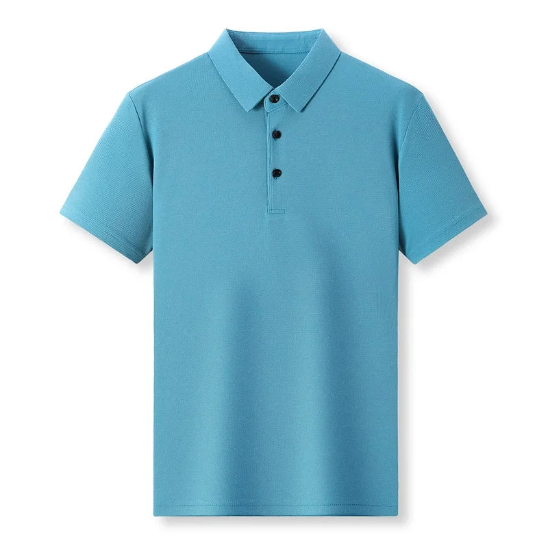 Men's Fashion Waffle Solid Short Sleeved Polo Shirt Summer Breathable Comfortable Top