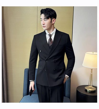 British Style Double Breasted Design Men's Suit Formal Business Slim Fit Casual Suits Sets Men Wedding Party Tuxedo 3 Pieces Set