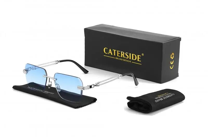 Caterside Rimless Pilot Sunglasses Men Square Metal Frame Women Glasses Travel Party Business UV400 Eyewear Choice for Gifts