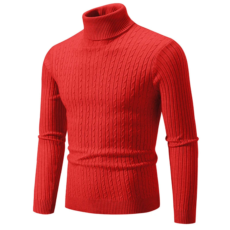 New Men's High Neck Sweater Solid Color Pullover Knitted Warm Casual Turtleneck Sweatwear Woolen Mens Winter Outdoor Tops