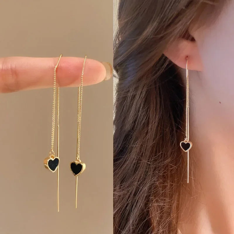 Drop Ear Line Long Hanging Earrings for Women Rose Gold Color Zircon Crystal Piercing Threader Earing Ear Accessories Jewelry