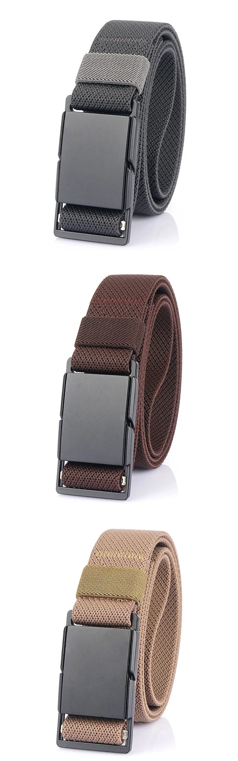 VATLTY Magnetic Elastic Belt Men Alloy Buckle Quick Release Unisex Thin Belt 34mm Brown Belt Male Female Jeans Waistband Girdles