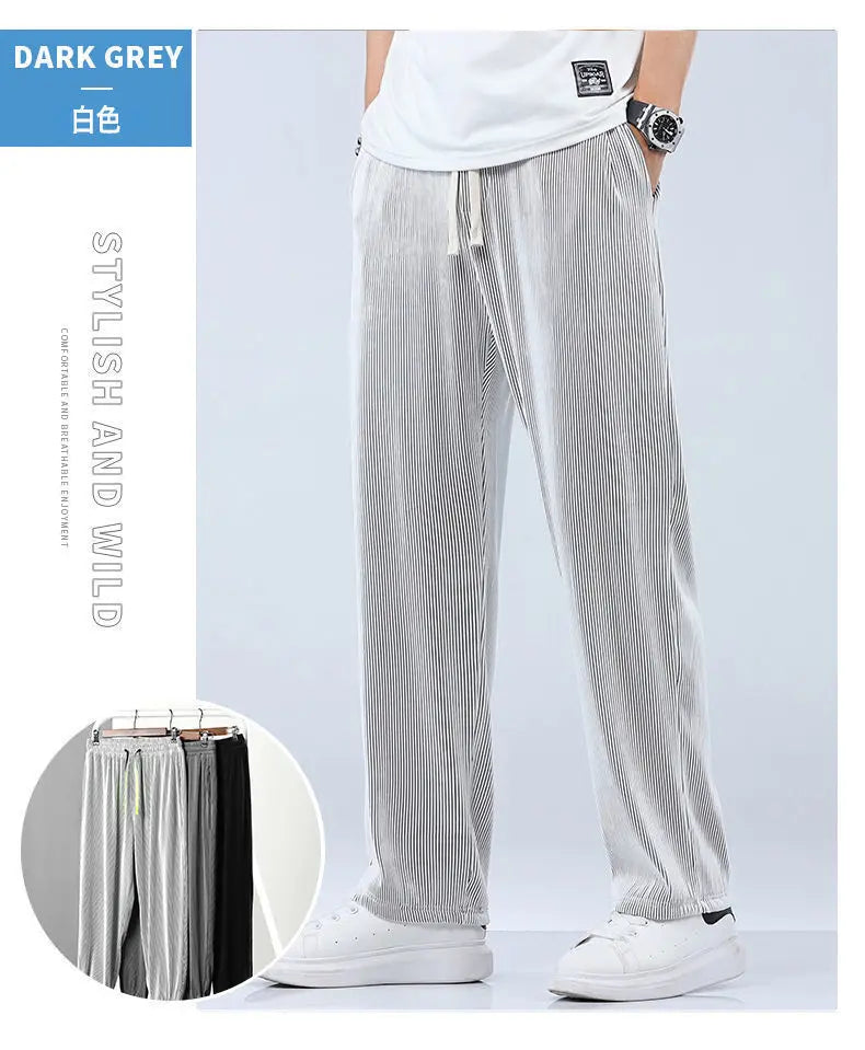 Summer Straight Pants Men's Loose Thin Section Drape Ice Silk Pants Wide Leg Sports Pants Casual Pants Fits 100kg