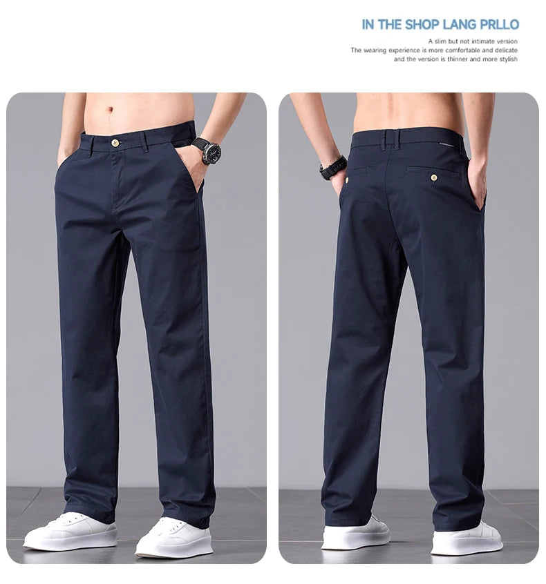 2025 Stretch Men Pants Straight Fit Cotton Golf Trouser Male Spring Summer Formal Dress Office Work Casual Black Navy Blue Khaki