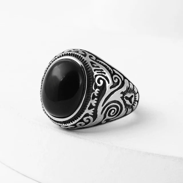 Stainless Steel Jewelry Ring Men Black Stone Rings 2021 Trend Charm Fashion Male Women Finger Band Engagement Wedding Gift V023