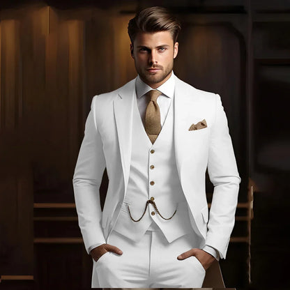 Formal Men's Suits for Groom 3 Pieces Khaki Wedding Groom Tuxedo Slim Fit 2025 Male Fashion Suit Jacket with Pants Vest