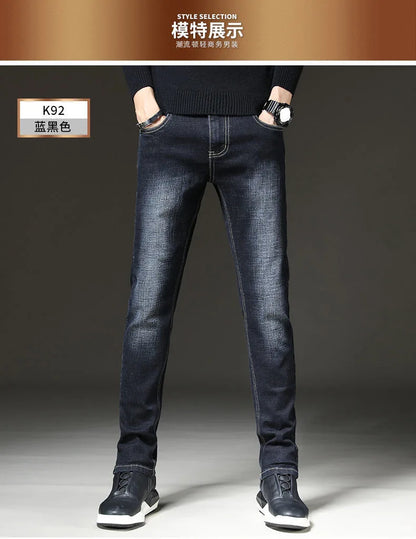 2023 Spring and Autumn New Classic Fashion Solid Color Elastic Small Foot Pants Men's Casual Slim Comfortable High-Quality Jeans