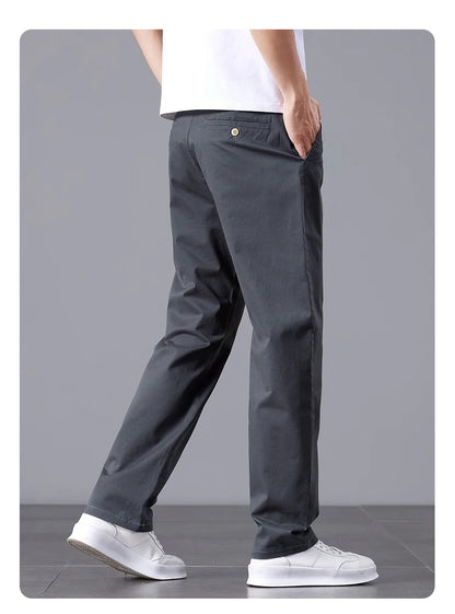 2025 Stretch Men Pants Straight Fit Cotton Golf Trouser Male Spring Summer Formal Dress Office Work Casual Black Navy Blue Khaki