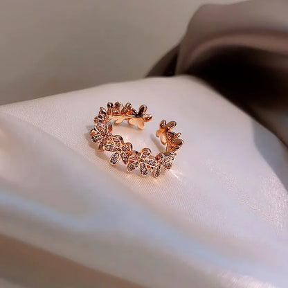 Luxury Zircon Flower Opening Rings for Women Cubic Zirconia Rose Cherry Blossom Tulip Adjustable Finger Ring Wedding Jewelry