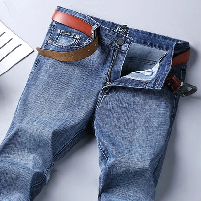 New Spring Autumn Men Classic Jeans Business Fashion Straight Regular Blue Stretch Denim Trousers Men's Smart Jeans