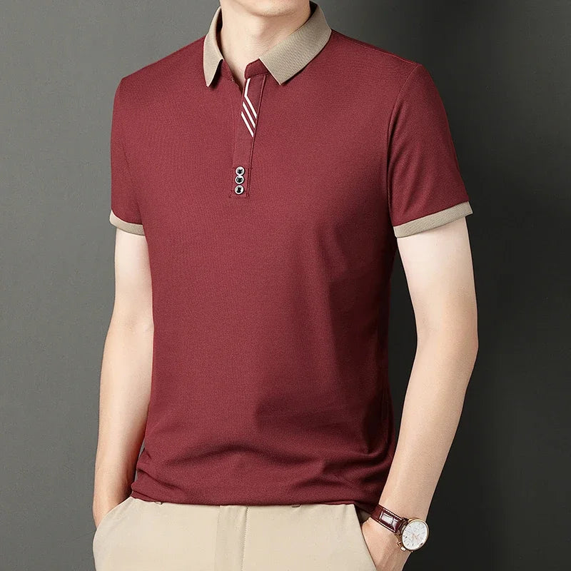 Men's Solid Color Casual Fashion Short Sleeve Polo Shirt Summer Comfortable Top for Business And Leisure