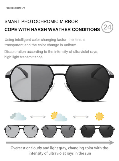 Luxury Metal Photochromic Sunglasses Men Women Fashion Polarized Sun Glasses Stylish Chameleon Anti-glare Driving Shades UV400