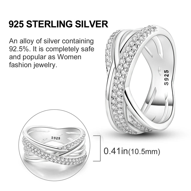 Rings For Women 925 Silver Color Zircon Winding Line Geometric Star Ring Engagement Wedding Romantic Valentine Fine Jewelry Gift