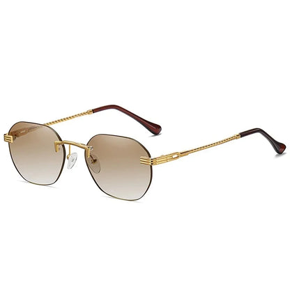 Brown Frameless Gold Metal Ladies Sunglasses Rimless Gradient Lens Blue Fashion Sun Glasses For Men UV400 Summer 2025