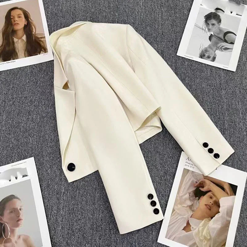 Cropped Blazers for Women 2025 New Korean Fashion Long Sleeve Button Up Suit Jacket Woman Elegant All Match Office Blazer Female