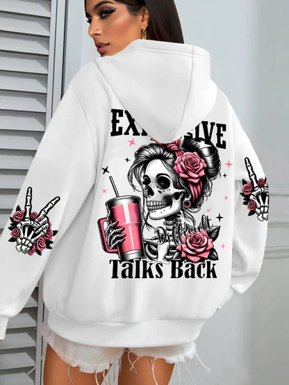 Expensive Talks Back Funny Print Women Hoody Harajuku Loose Clothes Fleece Warm Comfortable Hoodie Vintage Autumn Crewneck Top