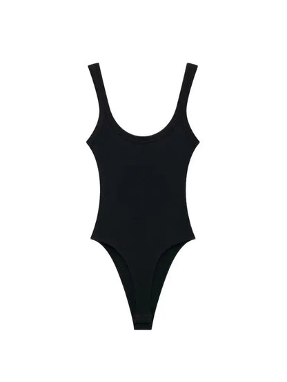 TRZA-Skinny Ribbed Bodysuits for Women, O Neck, Straps, Snap-Button, Female Playsuits, Sexy Fashion