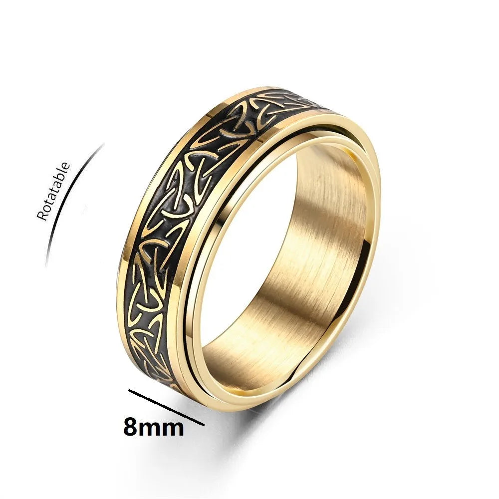 Punk Viking Script Stainless Steel Rotating Fidget Rings Men For Anxiety Worry Stress Relief  Metal Rock Band Ring Spinner