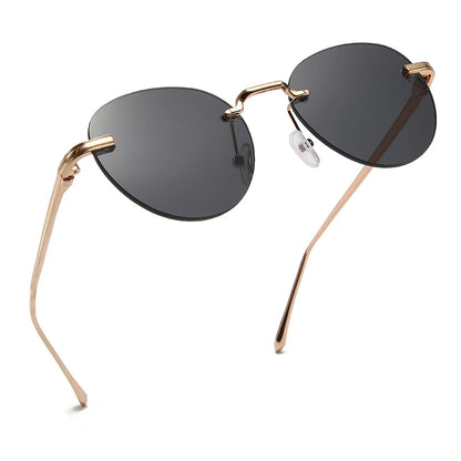 The new frameless and stylishly minimalist sunglasses are versatile with a golden metal frame.