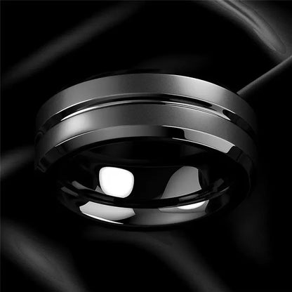 8mm Stainless Steel Men Rings Wholesale Black Groove Matte Wedding Engagement Party Gift Anniversary Rings For Women Jewelry