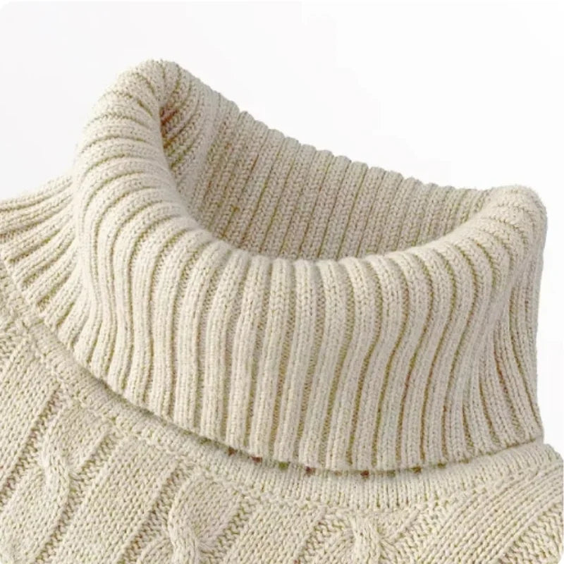 New Men's High Neck Sweater Solid Color Pullover Knitted Warm Casual Turtleneck Sweatwear Woolen Mens Winter Outdoor Tops