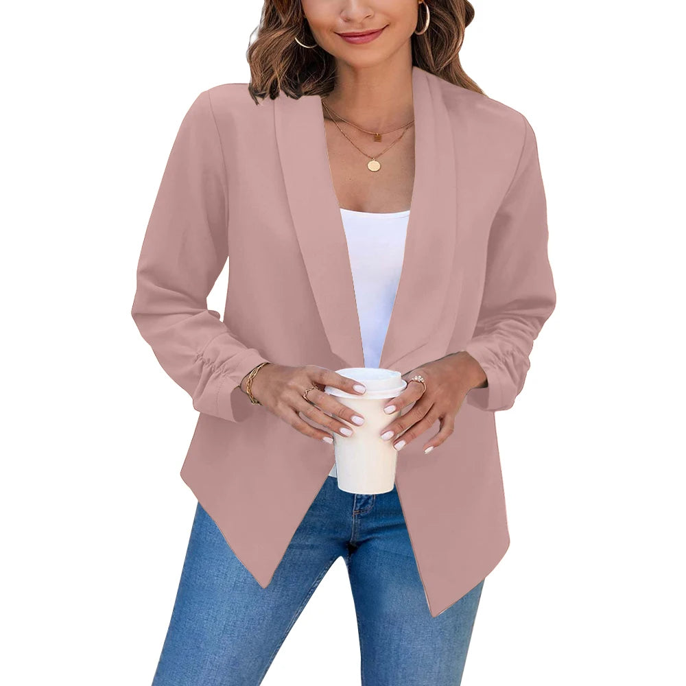 Summer Black Blazers Women 2025 Female Office Lady Nine Quarter Blazer Open Stitch Womens Slim Coats Femme Ladies Notched Tops