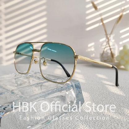 HBK New Pilot Sunglasses for Men Fashion Retro Double Bridge Girder Metal Sun Glasses Women UV400 Male Trending Products Shades