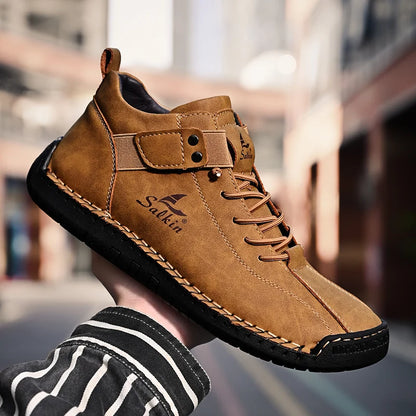 New 2024 Handmade Leather Casual Men Shoes Design Sneakers Man Breathable Leather Shoes Men Ankle Boots Outdoor