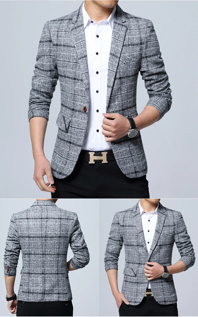 New Men Blazers 5XL Spring British Style Plaid Male Slim Fat Business Casual Blazer Coat Men Suit Jacket Men Blazer Slim Fit