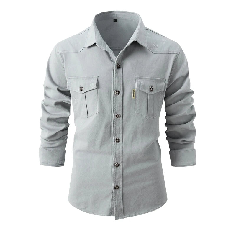 New Spring Cotton Social Shirt Men Solid Color High Quality Long Sleeve Shirt for Men Lapel Casual Social Men's Shirts