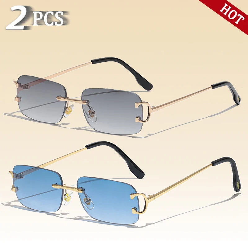 CATERSIDE Rectangular Sunglasses Men Rimless White Copper Small Square Sun Glasses For Women Gradient Lens Outdoor Eyewear UV400