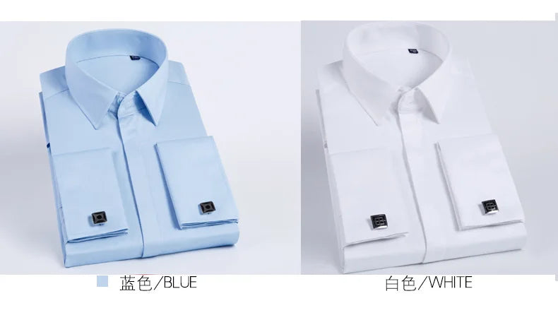 Men's French cufflink shirt with long sleeves slim fit concealed buttons solid color high-end wedding dress formal men's