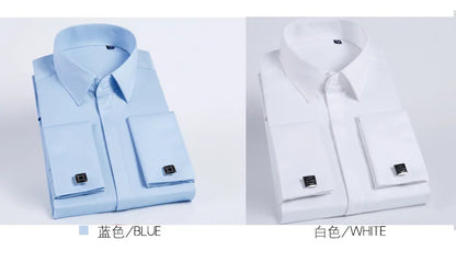 Men's French cufflink shirt with long sleeves slim fit concealed buttons solid color high-end wedding dress formal men's