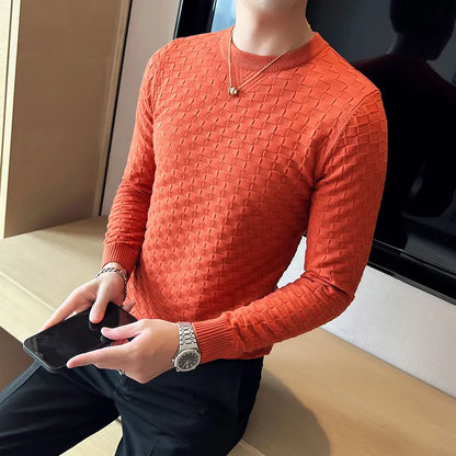 2025 Brand Clothing Men Autumn And Winter High Quality Knitting Sweater Male Slim Fit Plaid Pullover Tight Sweater With o-Neck