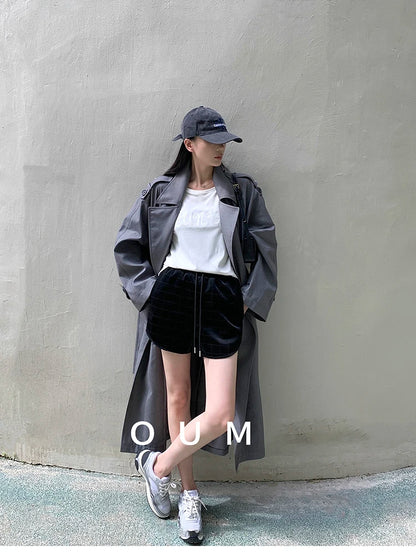 Lautaro Spring Autumn Oversized Khaki Long Grey Trench Coat for Women Double Breasted Loose Casual Korean Fashion Overcoat 2024