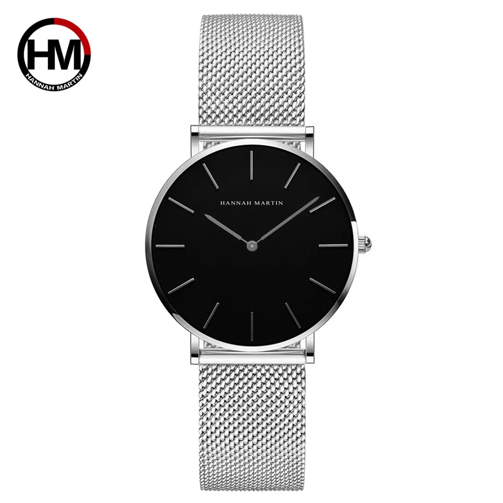 Hannah Martin Women Watch Original Imported Japanese Movement Stainless Steel Mesh Belt Classic Minimalist Wind Rose Gold Watch